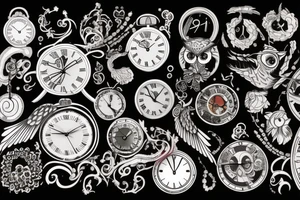 Drawing that represents time and change with clock and owl tattoo idea