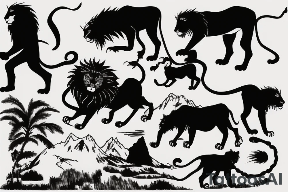 mountain with lion silhouette tattoo idea
