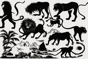 mountain with lion silhouette tattoo idea