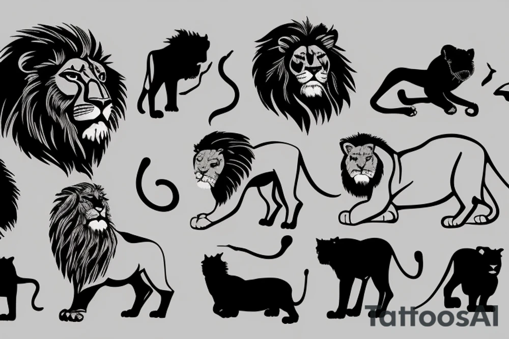 mountain with lion silhouette tattoo idea
