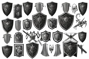 Plate Knight Armor, Shield, Chain Heavy, warrior, Plates, Defense, Armor, Fight, Runes, Latin, Gladiator, Engraved tattoo idea