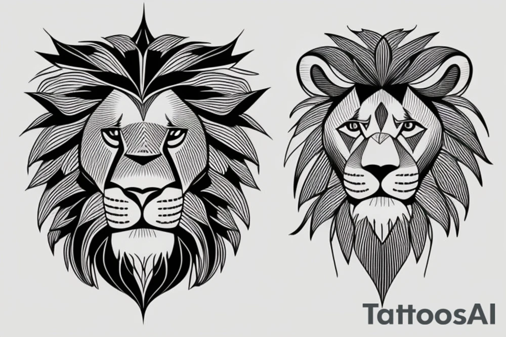 mountain with lion illusion tattoo idea