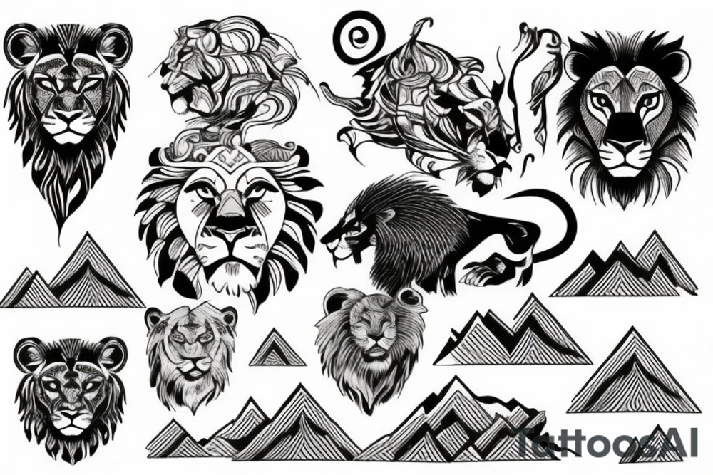 mountain with lion illusion tattoo idea