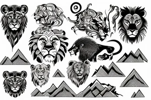 mountain with lion illusion tattoo idea