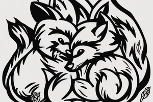 A large, muscular skunk cuddling a fox. tattoo idea