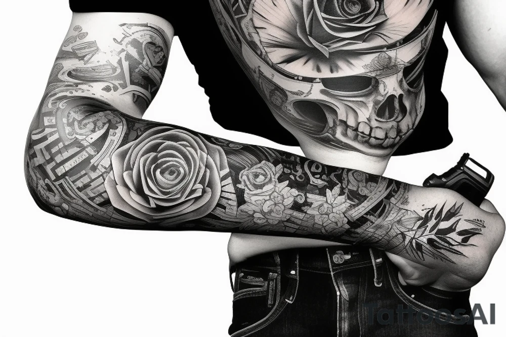 luger p08 gun sleeve tattoo idea