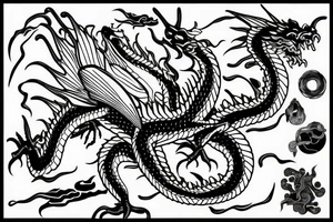 flying dragon, black ink sketch tattoo idea