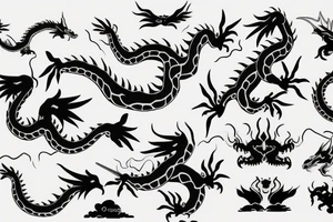 flying dragon, black ink sketch tattoo idea