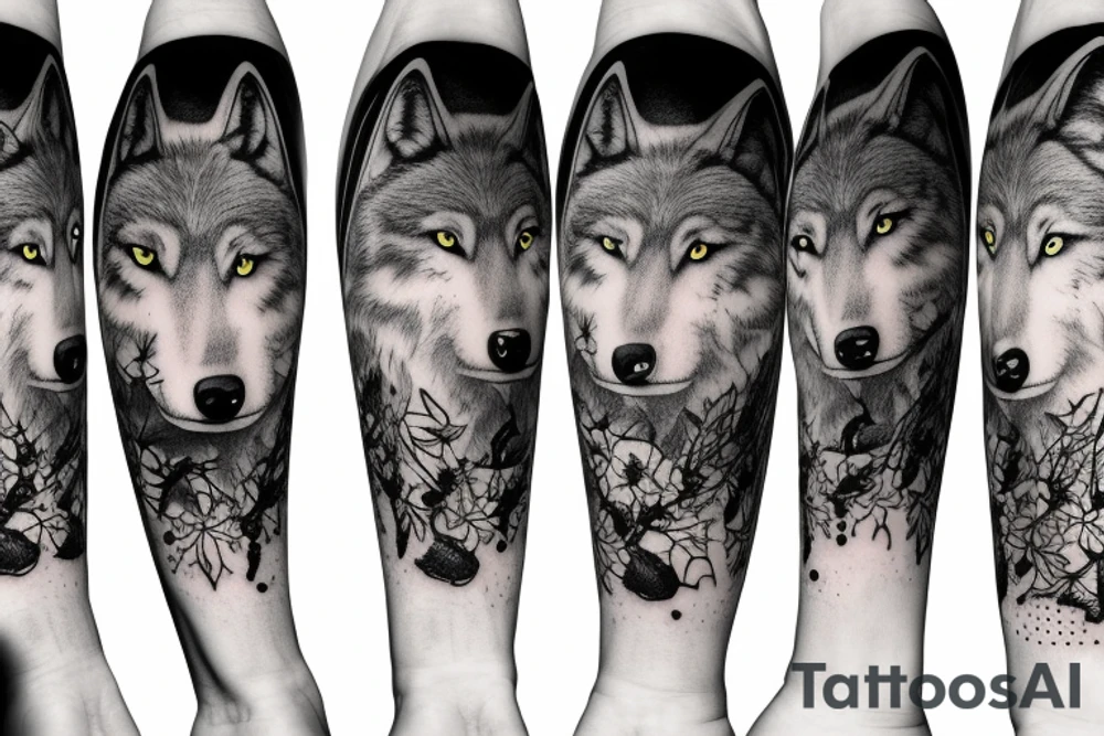 wolf in a forest with a full moon tattoo idea