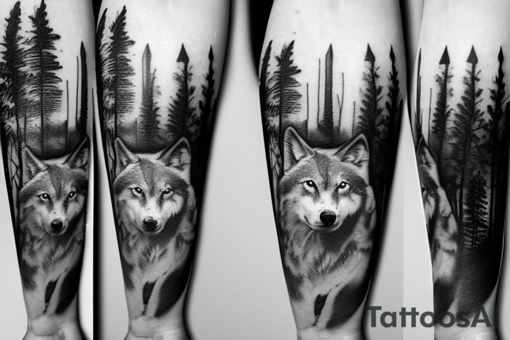wolf in a forest with a full moon tattoo idea