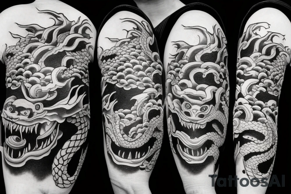 Scary Japanese dragon on elbow tattoo idea