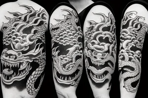 Scary Japanese dragon on elbow tattoo idea