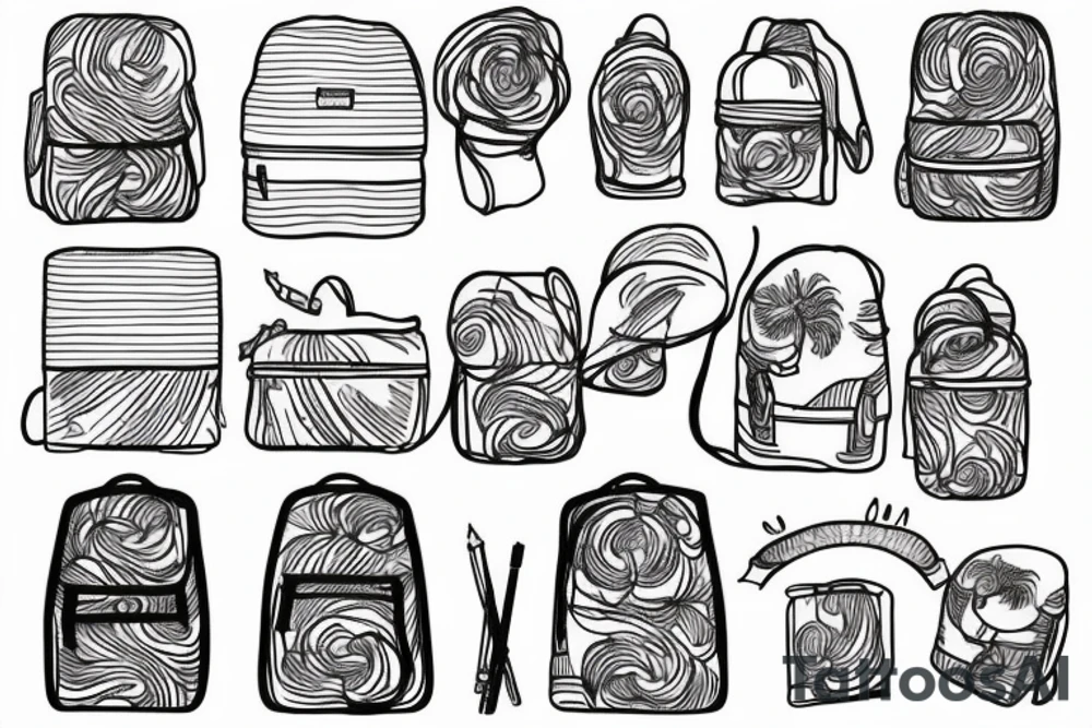 Single line roll top backpack tattoo idea