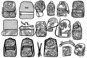 Single line roll top backpack tattoo idea