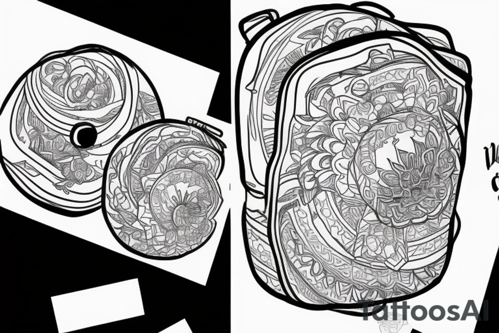 Single line roll top backpack tattoo idea
