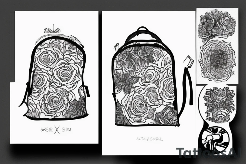 Single line rolltop backpack tattoo idea