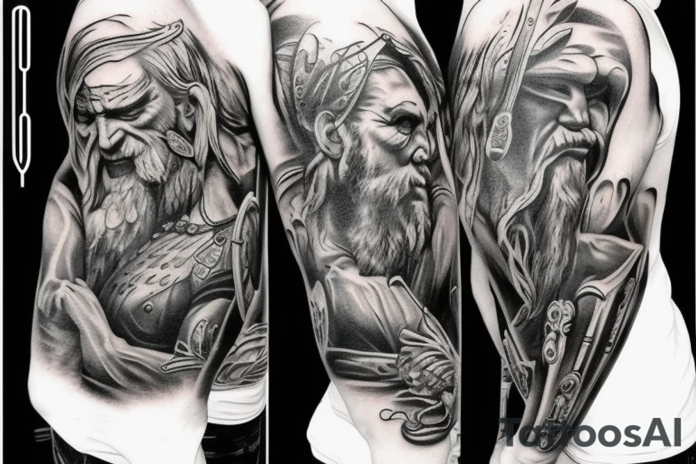 Vikings, pagan vs Christian arm sleave tattoo idea