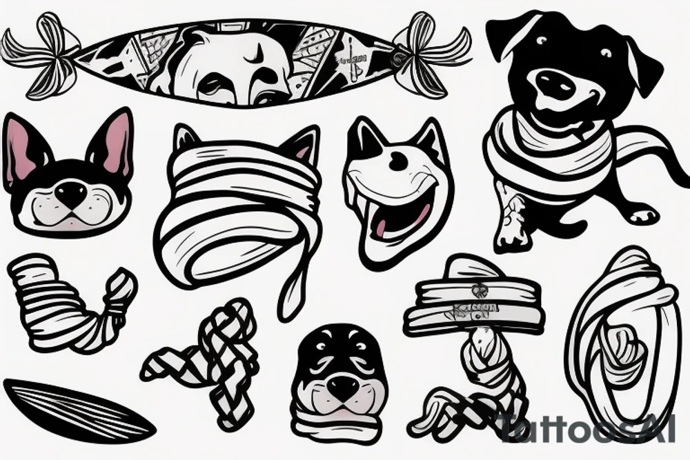 Smiling Dog with scarf on a surfboard tattoo idea