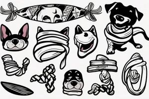 Smiling Dog with scarf on a surfboard tattoo idea