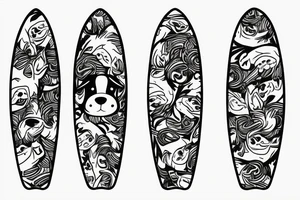 Smiling Dog with scarf on a surfboard tattoo idea