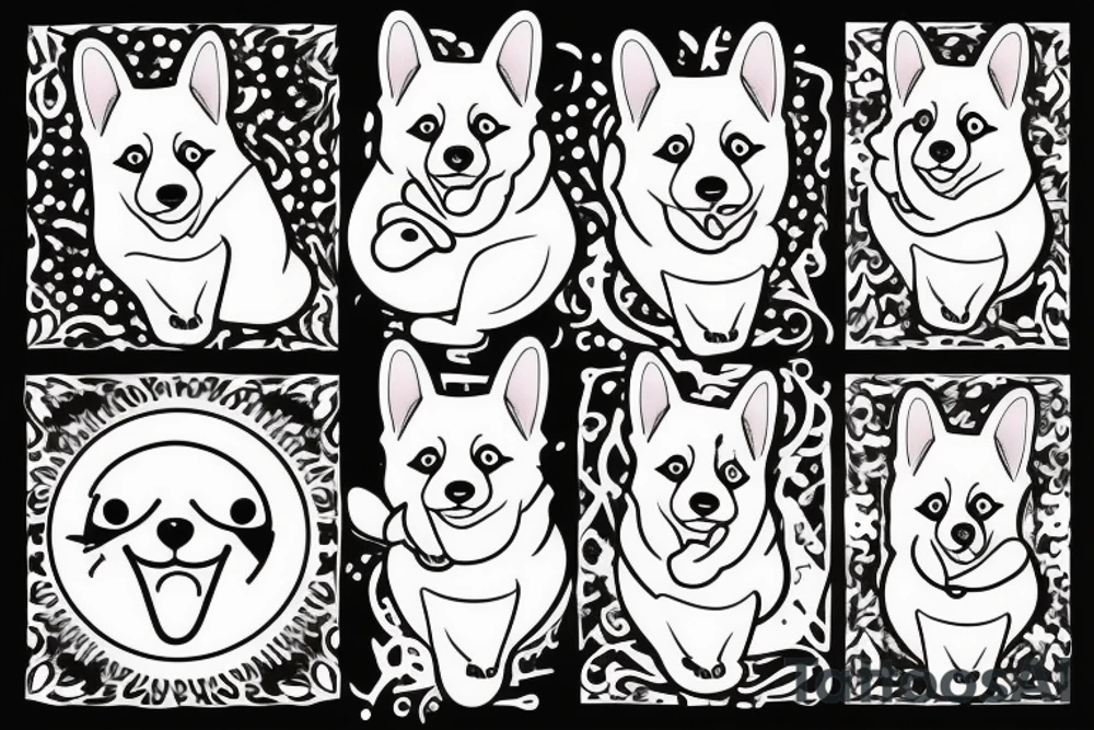 Smiling corgi doing yoga tattoo idea
