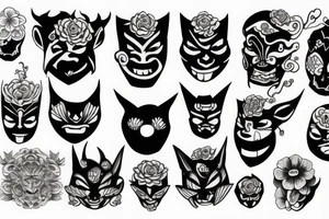 Oni mask and flowers tattoo idea