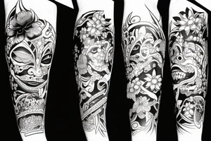 Oni mask and flowers tattoo idea