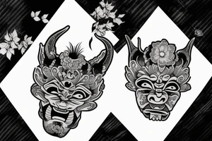 Oni mask and flowers tattoo idea