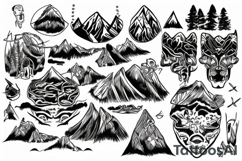 jappansese house with mountain rainforest tattoo idea