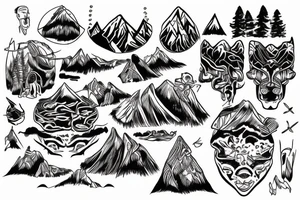 jappansese house with mountain rainforest tattoo idea