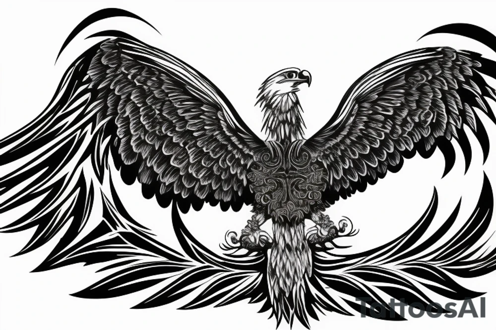 eagle with wings around the letters BMS with mountains in the background tattoo idea