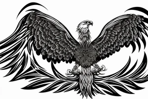 eagle with wings around the letters BMS with mountains in the background tattoo idea