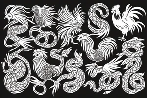 Rooster fighting a snake tattoo idea