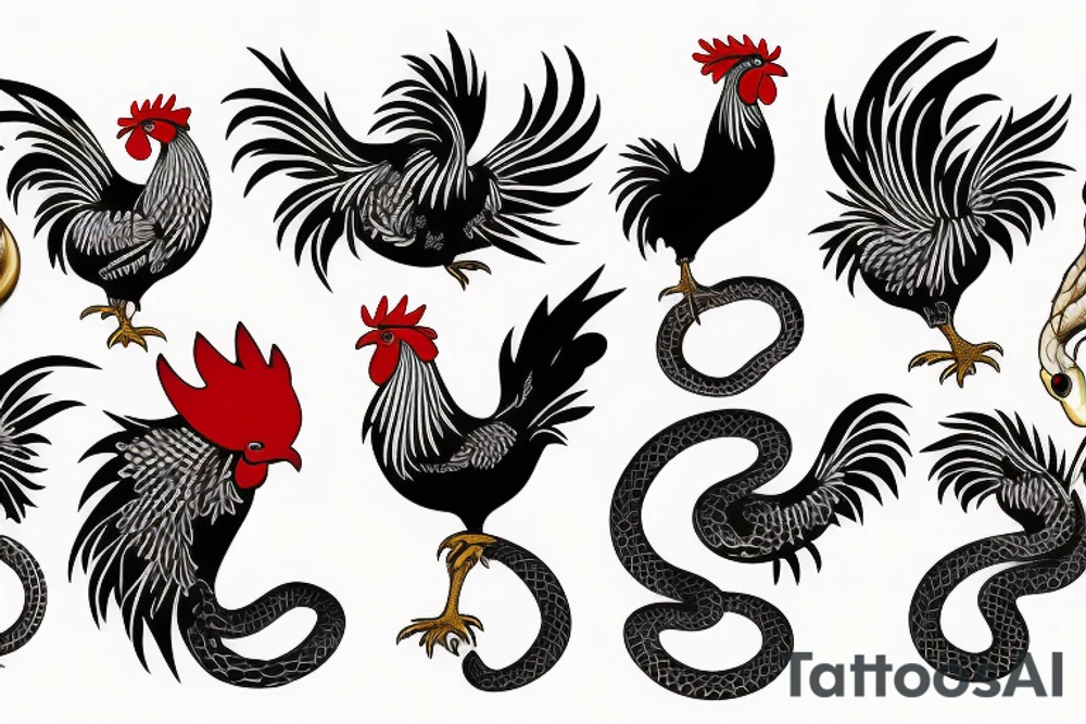 Rooster fighting a snake tattoo idea