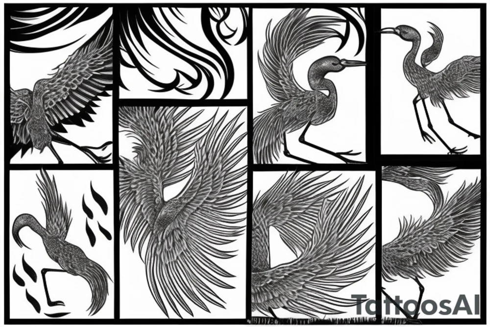 Crane with phoenix tattoo idea