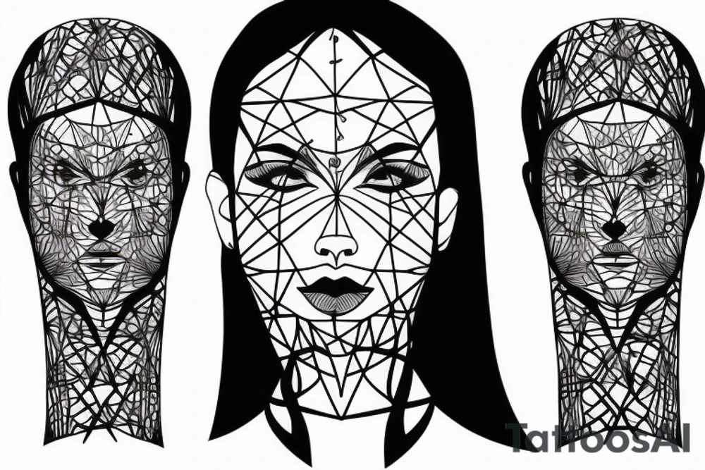 DNA tree geometric face tattoo idea