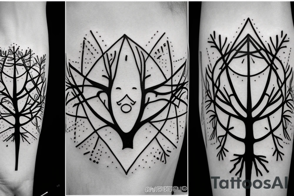 DNA tree geometric face tattoo idea