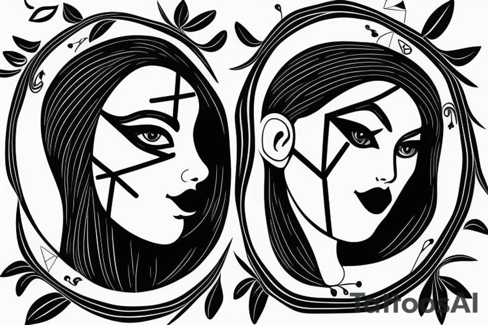 DNA tree geometric face tattoo idea