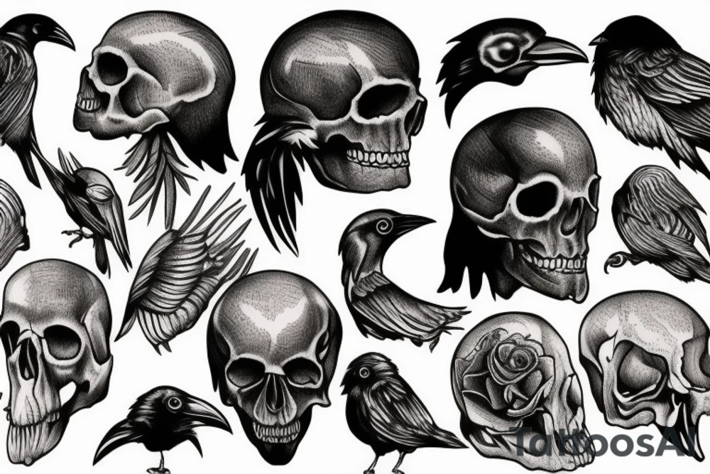 Raven skull tattoo idea