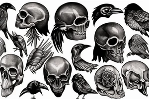 Raven skull tattoo idea