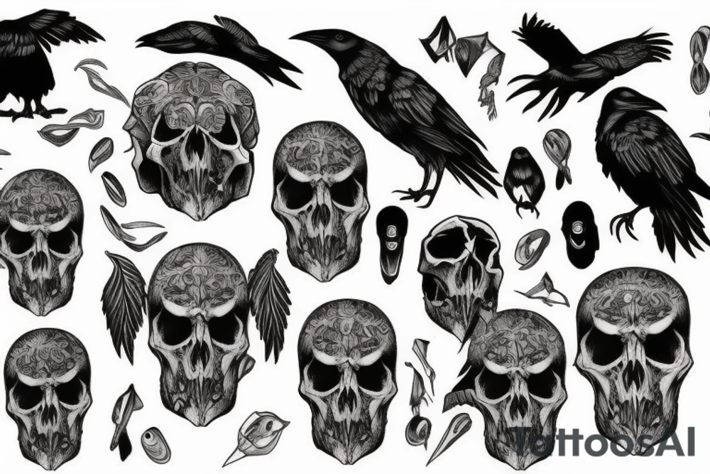Raven skull tattoo idea