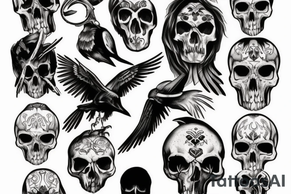 Raven skull tattoo idea