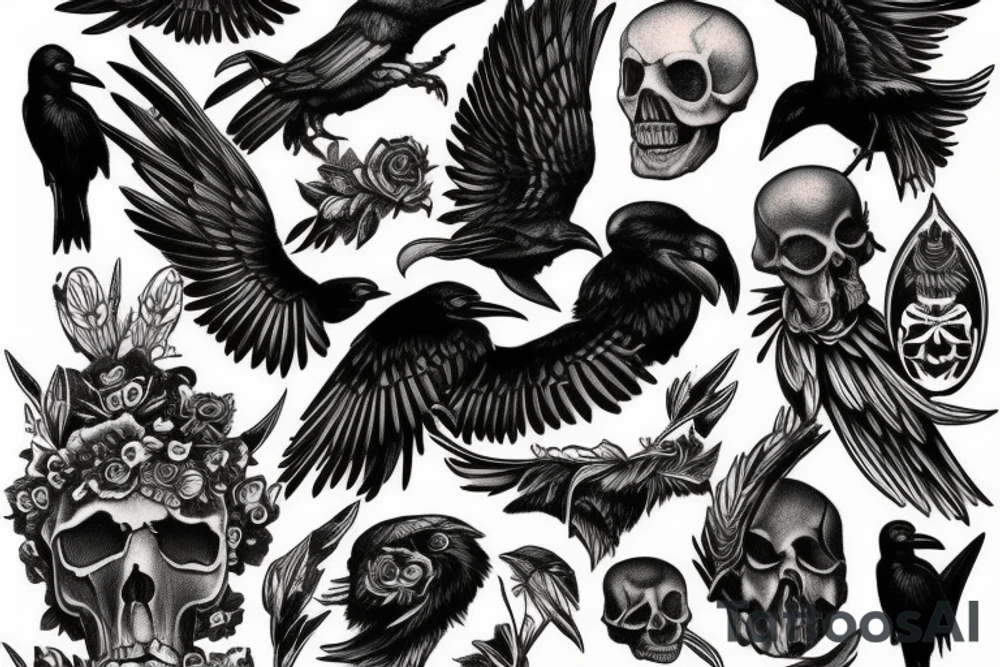 Raven skull tattoo idea