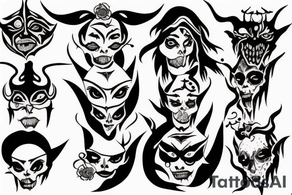 face with one half-demon and one half angel tattoo idea