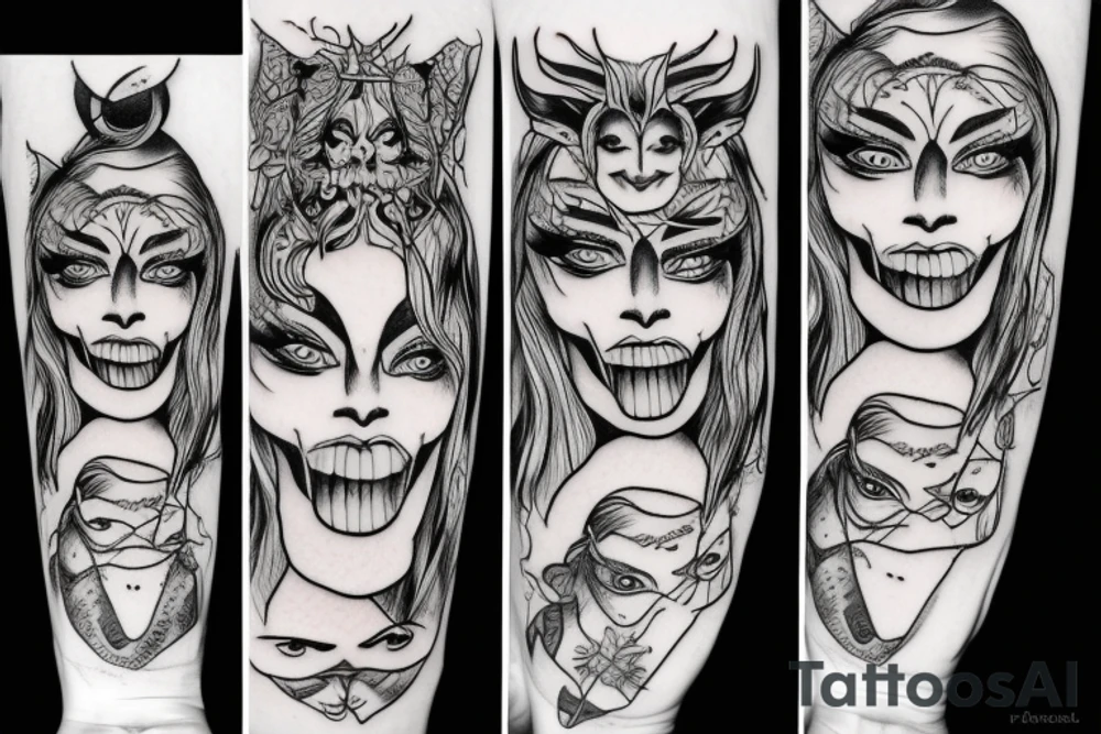 face with one half-demon and one half angel tattoo idea