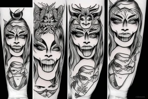 face with one half-demon and one half angel tattoo idea