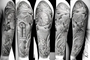 Grandfather clock with three doves tattoo idea