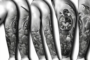 Grandfather clock with three doves tattoo idea