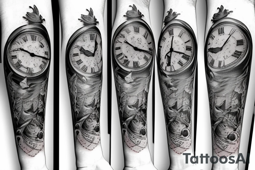 Grandfather clock with three white doves tattoo idea