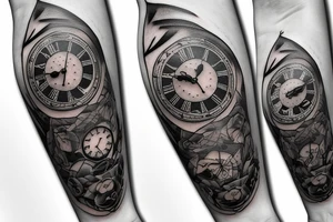 Grandfather clock with three white doves night sky tattoo idea